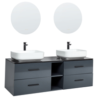 Waschtisch Set Weiß u. Schwarz aus MDF Keramik 150 x 49 cm mit Waschbecken Spiegel Badmöbel Badezimmermöbel Badezimmerset