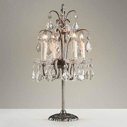Tischlampe 22 hohe Retro-Tischlampe aus weißem Kristallkandelaber, Nachttischlampe, geeignet für Wohnzimmer, Arbeitszimmer, Schlafzimmer, multifunktionale dimmbare Tischlampe Image