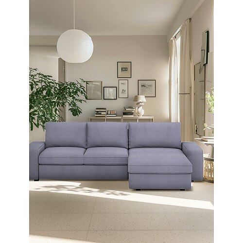 Samt Sofaüberwurf 3-Sitzer 4-Sitzer mit Armlehnen L-Form Einfarbig Gesteppt Samt Überzüge Image