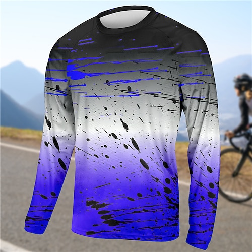 Herren Downhill-Trikot Farbverlauf Langarm Fahhrad Oberteil mit 3 Gesäßtaschen Mountainbike MTB Straßenradsport Schnelltrocknend Reflektierende Streifen Rückentasche Feuchtigkeitsableitend Sport Gelb Image