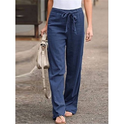 Damen 100% Baumwolle Weites Bein Hosen Hose Streetwear Lässig Lang Hohe Taille Einfach Tasche Hoher Schnitt Atmungsaktivität Weich Mikroelastisch Urlaub Straße Alltagskleidung Schwarz Weiß Hellgrün Image