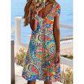 Femme Mini robe Robe casual Robe ethnique Robe Fourreau Mini-robe Vacances Mode Classique Vacances Anniversaire Casual Standard Floral Cachemire Manche Courte Col V V Profond Rouge Bleu Poudr