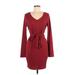 Pink Lily Casual Dress - Sweater Dress: Burgundy Dresses - Women's Size Large