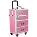 Makeup Train Case 4 Tier Lockable Cosmetic Rolling Makeup Train Case with Extendable Trays Aluminum Rolling Trolley Beauty Train Case Cosmetic Organizer with Drawers