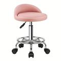 PU Leather Round Rolling Stool With Foot Rest Height Adjustable Swivel Drafting Work SPA Task Chair With Wheels