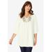 Plus Size Women's Embellished Georgette Tunic by Roaman's in Ivory Paisley Embellishment (Size 24 W)