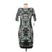 Signature Casual Dress - Sheath Mock Short sleeves: Green Jacquard Dresses - Women's Size 8