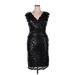 Adrianna Papell Cocktail Dress - Party V Neck Sleeveless: Black Brocade Dresses - Women's Size 14