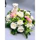 Country TEDDY POSY - PINK or any colours. Personalised with ribbon and realistic roses. For funeral or grave.