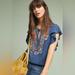 Anthropologie Tops | Anthropologie Ranna Gill Enesta Floral Embroidered Blouse Top Size Xs V Neck | Color: Blue | Size: Xs