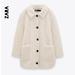 Zara Jackets & Coats | Nwtzara Fleece Coat Xs | Color: Cream/White | Size: Xs