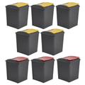 Set of 8 Recycling Bins 50L 50 Litre Plastic Recycle Dust Bin Kitchen Garden Waste Recycle Bin with Flap Lid Trash Refused Bins Recycle It - Made in UK [5 x Yellow with 3 X Red]