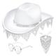 COSSIKA party hats Rhinestones Cowboy Costume Set Western Wide Brims Hat Scarf Sunglasses Adult Roleplay Party Accessories 3PCS