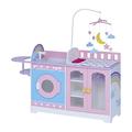 Olivia's Little World by Teamson Kids Wooden Interactive 6-in-1 Baby Doll Changing Table Station Nursery Doll House Playset with 6 Accessories & Storage Pink/Purple TD-13522A