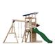 AXI Malik Wooden playhouse complete with 2 swings, green slide/Outdoor playground with sandpit and play wall/Slide with water connection | Outdoor wooden playhouse on stilts