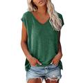 Women's T-Shirt, White Women's T-Shirts Short Sleeve V-Neck Shirt Plain Sexy Summer Blouse Loose Casual Blouses Comfortable Breathable Top Basic Long Shirt Ladies Beach Holiday