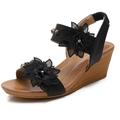 WOFANLULY Women's Wedge Sandals, Comfortable Open Toe Cute Flower Shoes for Party Wedding and Fashion Dress(Black, Size 5.5)