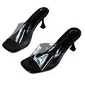 NEOFEN Clear Heels for Women Open Toe Sandals Transparent Mules Square Toe Backless Womens Block Chunky Heels Sandals Dress Pump Shoes (Color : Black, Size : 4.5 UK)