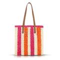 Beach Bag for Women, 3-color striped patchwork leather straps Straw Bag, Hand-woven Soft Shoulder Bag, Handbag for Vacation Travel Daily Matching (Hot Pink), Hot Pink, One Size