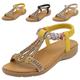 AZMAHT Women Wide Fit Leather Slip-on Ladies Sandals Soft Leather Insole with Touch-Fasten Strap Summer Wedge Slippers Moccasin Sandals Summer Wedge Slippers Moccasin Sandals,Yellow,38/240mm