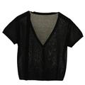 CHEREST Womens Bolero Short Cardigan Short Sleeve V Neck Cropped Cardigan Hollow Out Crochet Shrug Shawl See Through Buttons Sweaters Summer Beach Cover Up Top Black M