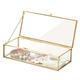 REIFOR Jewellery Organiser Jewellery Box Transparent Glass Jewelry Box European Jewelry Organizer Box Rectangle Golden Metal Jewelry Storage For Rings Bracelet Jewelry Organiser