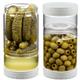 LANDNEOO 2 Pack 35oz Glass Pickle Jar with Strainer Flip, Airtight Olive or Kimchi Hourglass Container, Pickle Flip Holder Separate Food from Pickle Juice, Double Leak Proof, Dishwasher Safe