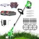 MYJHUIY 24V Cordless Grass Strimmer, Electric with Blade Grass Trimmer, 2 * 1500mAh Batteries Garden Trimmer, Light Weight/Quick Charging/ 3 Types Blades,Height Adjustable Grass Trimmer（Green）