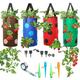 GrowLaLa 13 Piece Upside Down Tomato & Herb Planter Set, Hanging Durable Aeration Fabric Strawberry Planter Bags with dripper, Fertilizer Basket and Bird Scare Tape