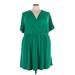 Lane Bryant Casual Dress - Wrap V-Neck Short sleeves: Green Solid Dresses - Women's Size 26 Plus