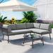 3-Piece Outdoor L-Shaped PE Rattan Metal Sectional Sofa Set with Table