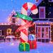 9 Ft Tall Christmas Inflatables Outdoor Decorations, Inflatables Candy Cane with Road Sign Blow up Merry Christmas Bag - White