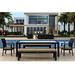 Lark Manor™ Kaneb 5 Piece Outdoor Dining Set w/ Sunbrella Cushions Glass in Blue | Wayfair 713A3423996A48BB99492698366ADFC3