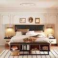 Latitude Run® Wood Platform Bed w/ Upholstered Headboard, Lights & Storage Nightstand | Wayfair 6F6479CDDFD64AD99F1171C4635CBCF5