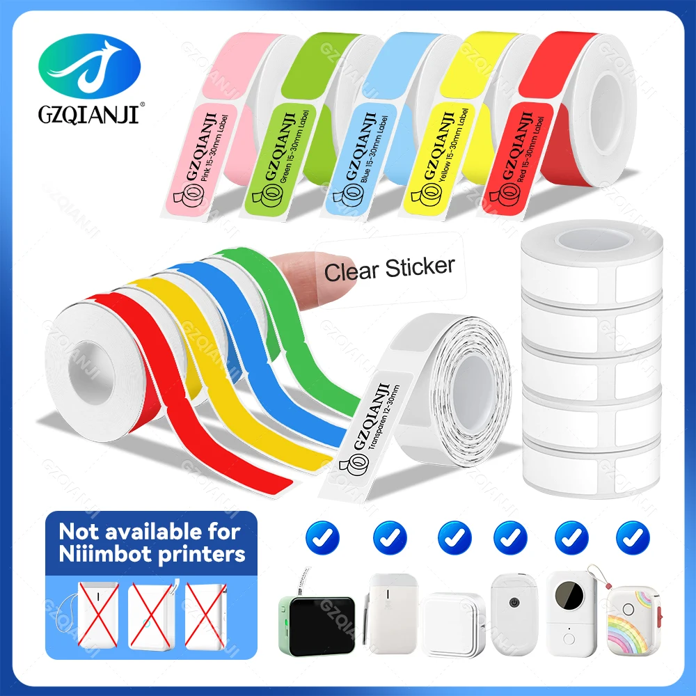 Etiketten drucker p15 Aufkleber Papierrollen 15*30mm 12*40mm weißes Farb kabel transparentes Thermo klebeband Multi-Größe für Drucker Image