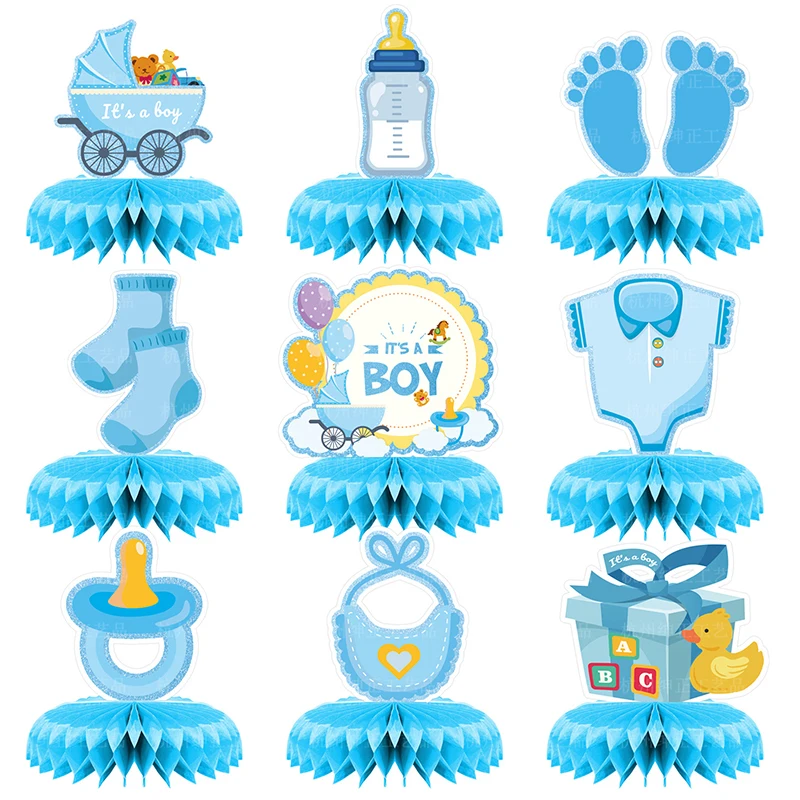 1 Satz Jungen Mädchen Geschlecht Offenlegung Waben Ornamente Herzstück blau rosa Tisch Topper Geburtstags feier bevorzugen Dekor Zubehör Image