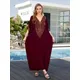 LORYLEI-Robe caftan brodée pour femme longue rouge vin style bohème confortable Q1639 été 2024