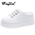 Fujin 7.5cm in vera pelle da donna pantofola scarpe estive piattaforma zeppa scarpe da spiaggia mulo