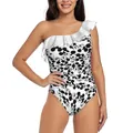 Maillot de bain une pièce à volants Mickey mouse asymétrique épaule dénudée Sexy Monokini noir