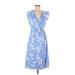 Ann Taylor Casual Dress - Wrap: Blue Floral Motif Dresses - Women's Size 0