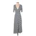 525 America Casual Dress - Wrap: Gray Stripes Dresses - Women's Size Small