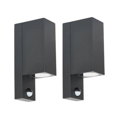 Prios Außenwandleuchte Tetje, schwarz, eckig, Sensor, 2er Tetje PRIOS, dimmbar, schwarz, Aluminium, Modern Image