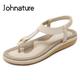 Johnature Basic Fascia elastica Casual Solido etnico Cinturino posteriore Cucito piatto con Flip Fiops Scarpe da donna