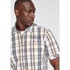 Kurzarmhemd MAN'S WORLD, Herren, Gr. M (39/40), N-Gr, bunt (beige, weiß, dunkelblau), Web, Obermaterial: 100% Baumwolle, kariert, casual, bequem, Kurzarm abgestepptes Bündchen krempelbar, Hemden, im Karomuster mit kleinem Brustprint