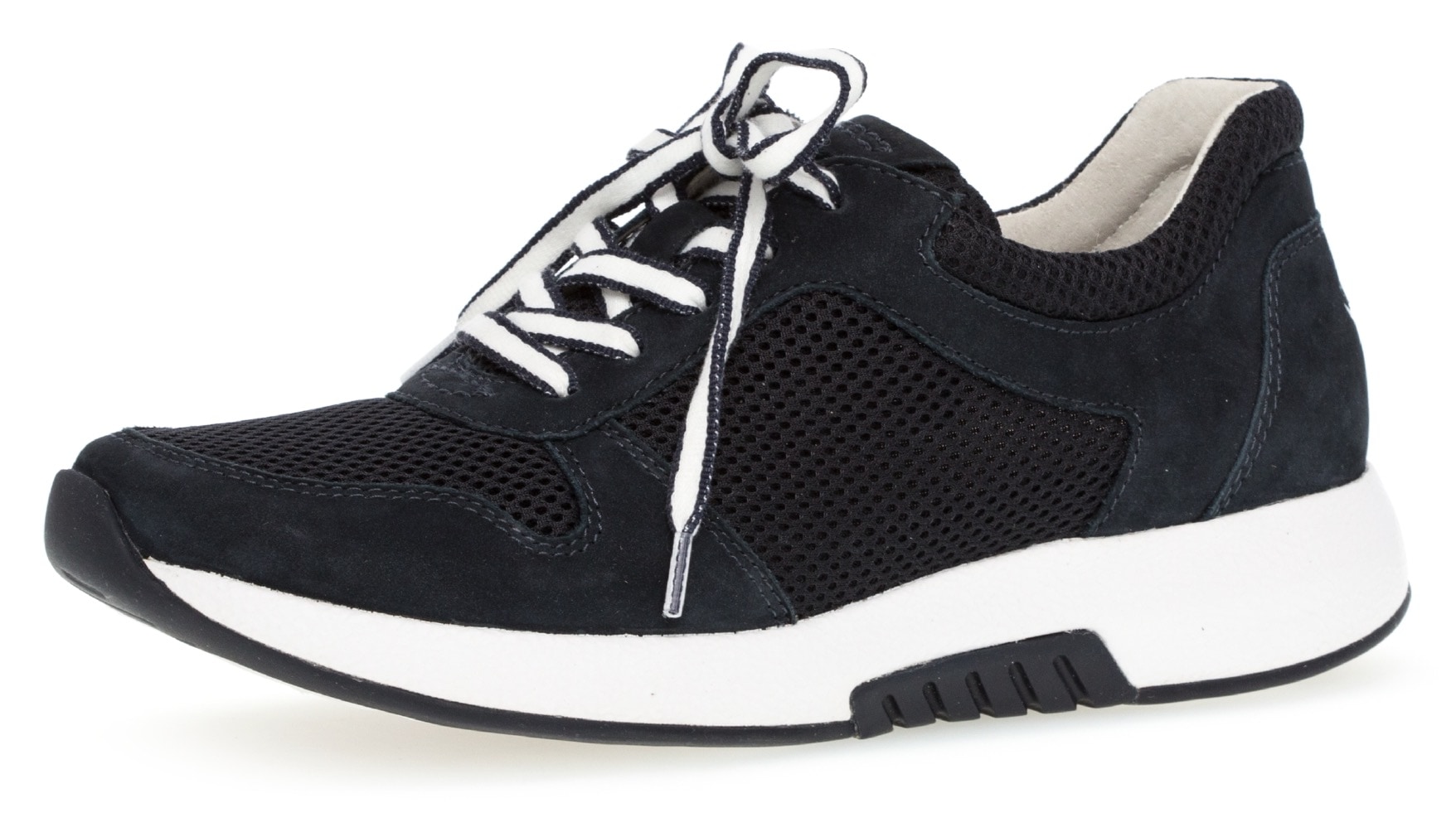Keilsneaker GABOR ROLLINGSOFT, Damen, Gr. 37, blau (nachtblau), Nubukleder, Textil, Sportlich, Schuhe Sneaker, mit OPTIFIT-Wechselfußbett, Freizeitschuh, Halbschuh, Schnürschuh