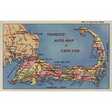 Cape Cod Massachusetts Tourists Auto Map of Cape Cod Vintage Map (16x24 Giclee Gallery Art Print Vivid Textured Wall Decor)