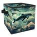 KLURENT Whale Sea Ocean Toy Box Chest Collapsible Sturdy Toy Clothes Storage Organizer Boxes Bins Baskets for Kids Boys Girls Nursery Playroom