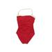 Liz Claiborne One Piece Swimsuit: Red Color Block Swimwear - Women's Size 8