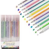 SDJMa Colorful Glitter Gel Pens Gel Ink Pens Color Gel Pens Fine Point 12 Pieces Fluorescent Pen Quick-Drying Ink Gel Pens for Colouring Books Doodling Drawing