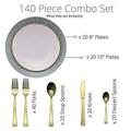 Trendables 140 Pack Disposable Dinnerware & Cutlery Combo Ornamental Design Plates Includes: 20 10.25 in. Large Dinner Plates + 20 8 Dessert Plates +100 Pcs Gold Forks Knives and Spoons T-spoons